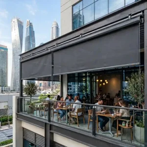Commercial Balcony Blinds Dubai | Durable Outdoor Sun Shades for Cafes & Homes
