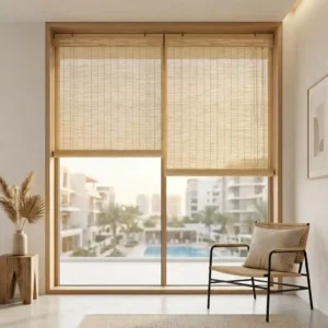 Minimalist Bamboo Roller Shades | Chic Natural Wood Blinds Dubai