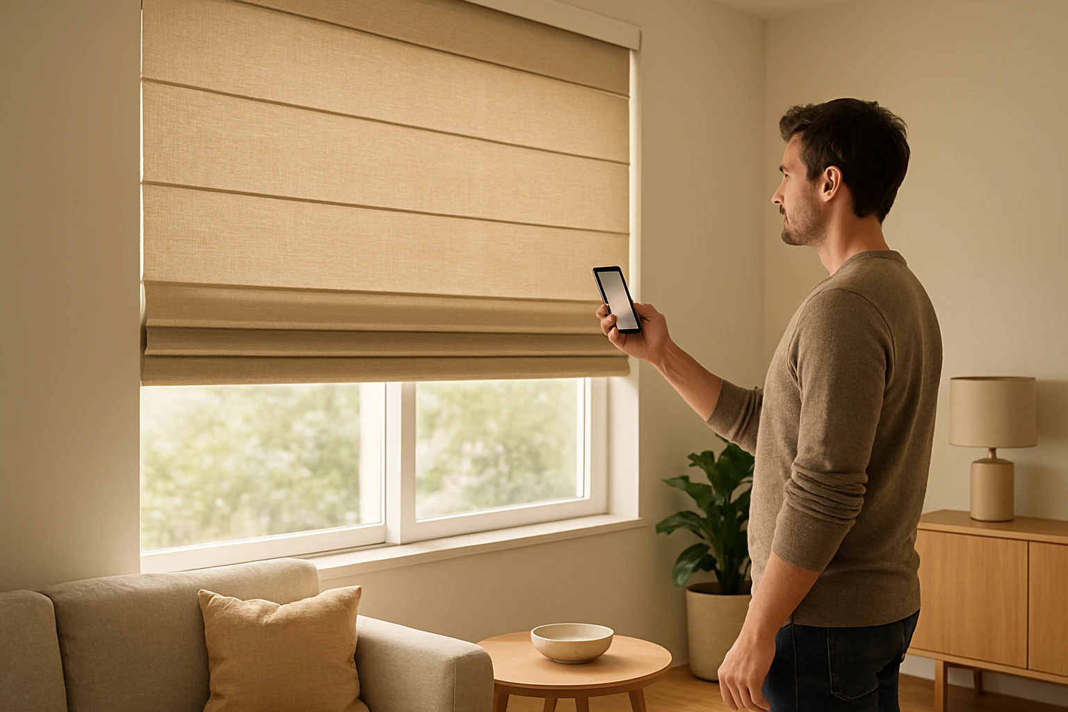 Motorized Roman blind with smartphone