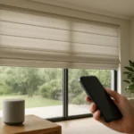 Motorized roman blinds in living room