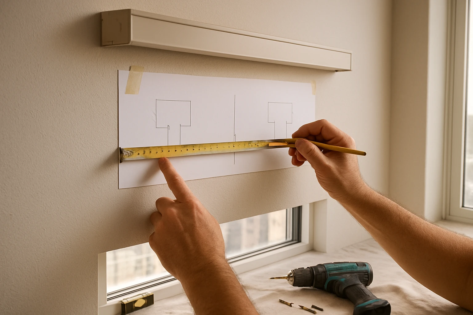 Roman blind mounting brackets on wall