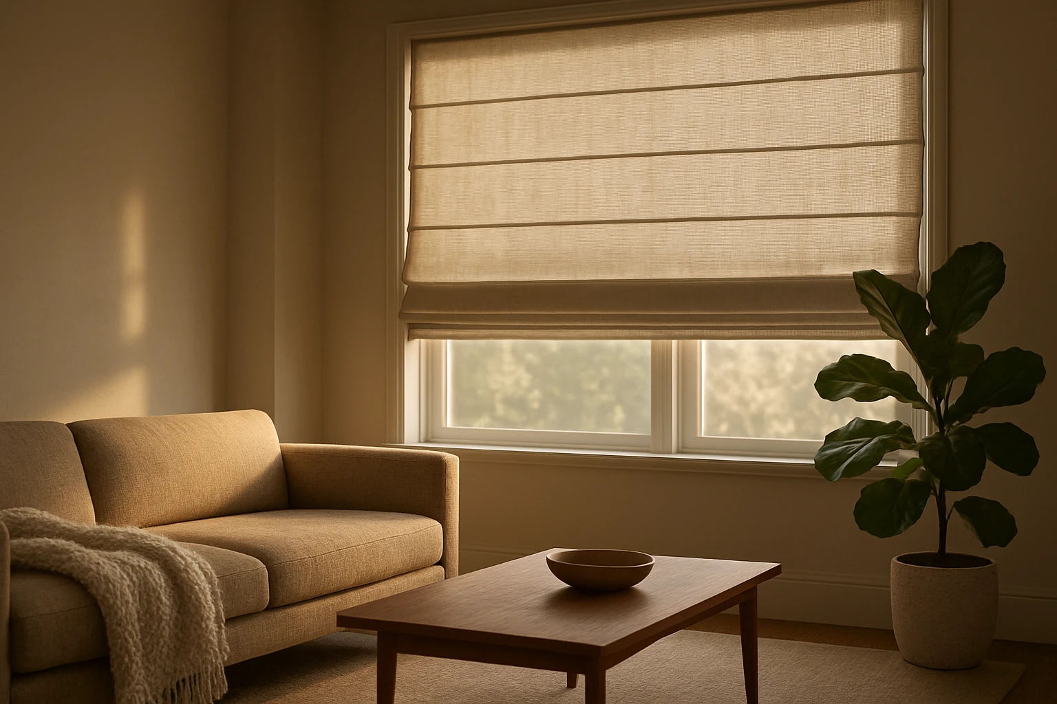 Roman shades in living room