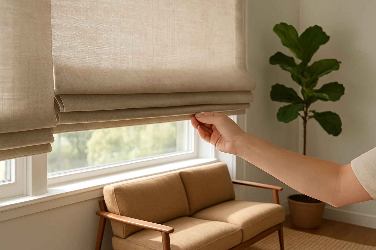 Roman shades in modern living room