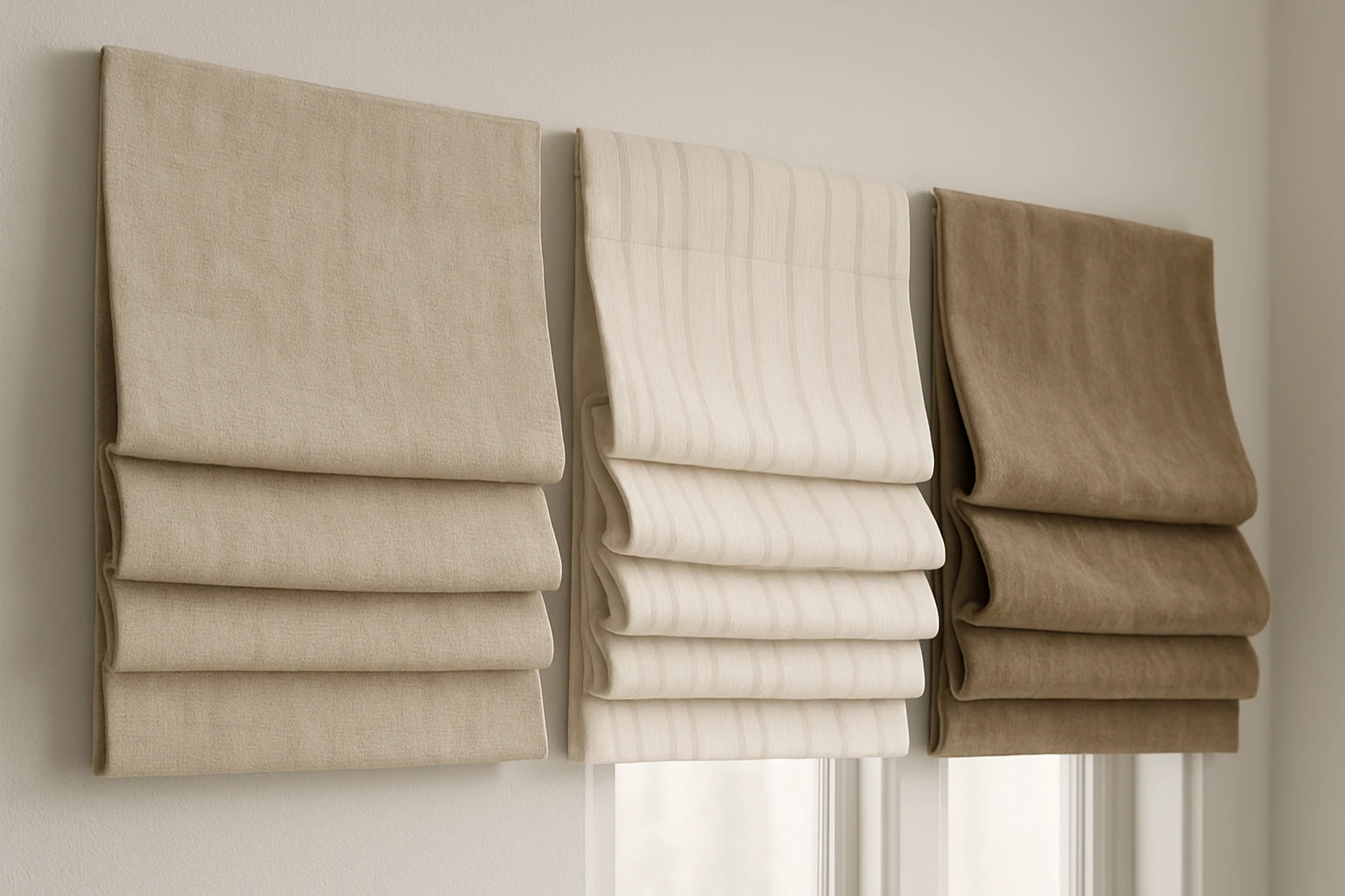 Roman shades in three fold styles
