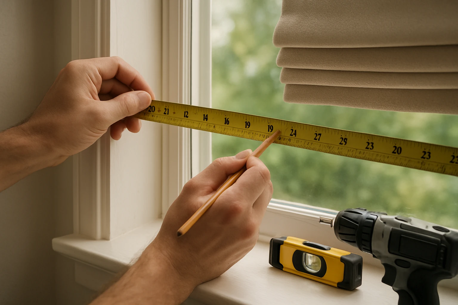 Roman shades measuring living room window