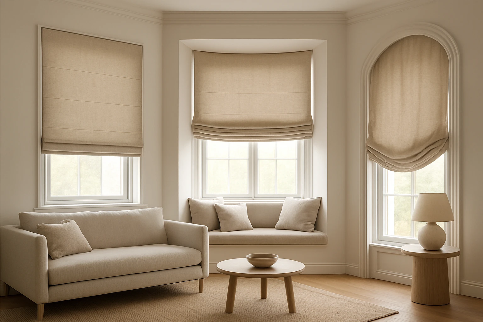 Roman shades three styles living room