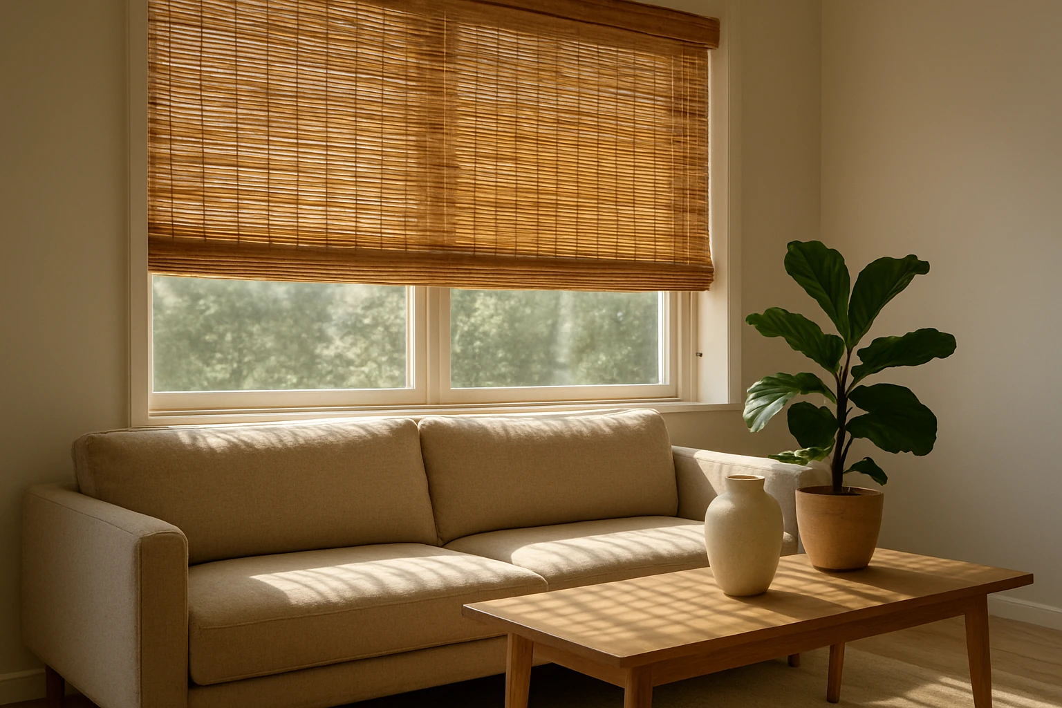 Bamboo shades in modern living room