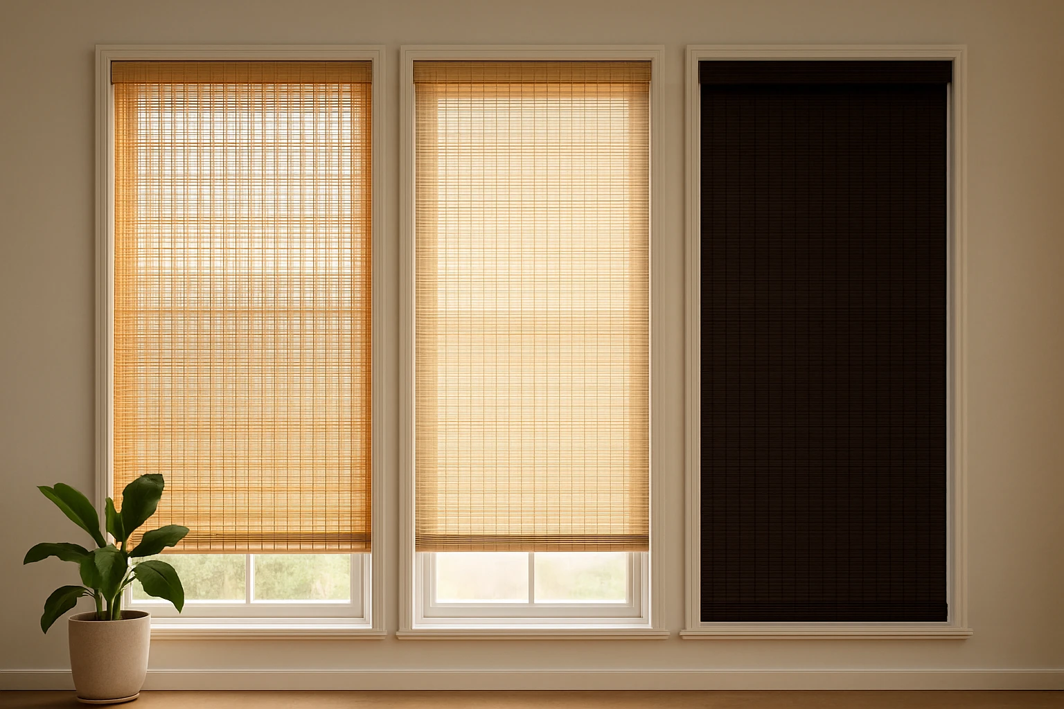 Bamboo shades light to dark weaves