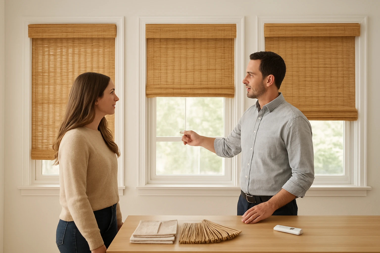 Bamboo shades options with consultant