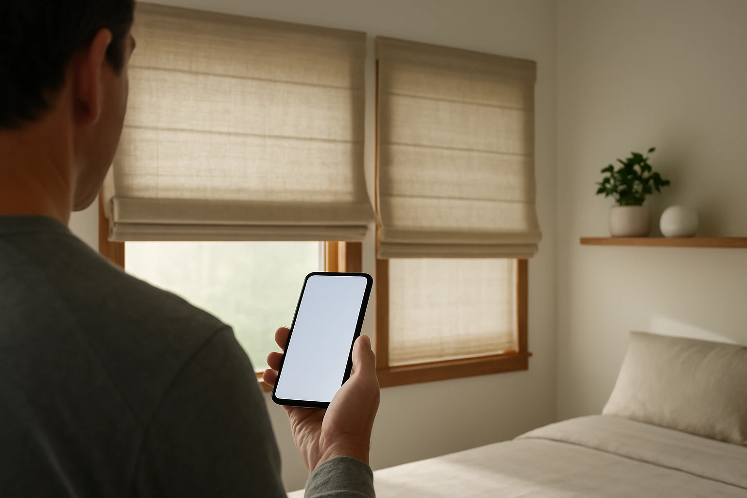 Motorized Roman shades with smartphone control